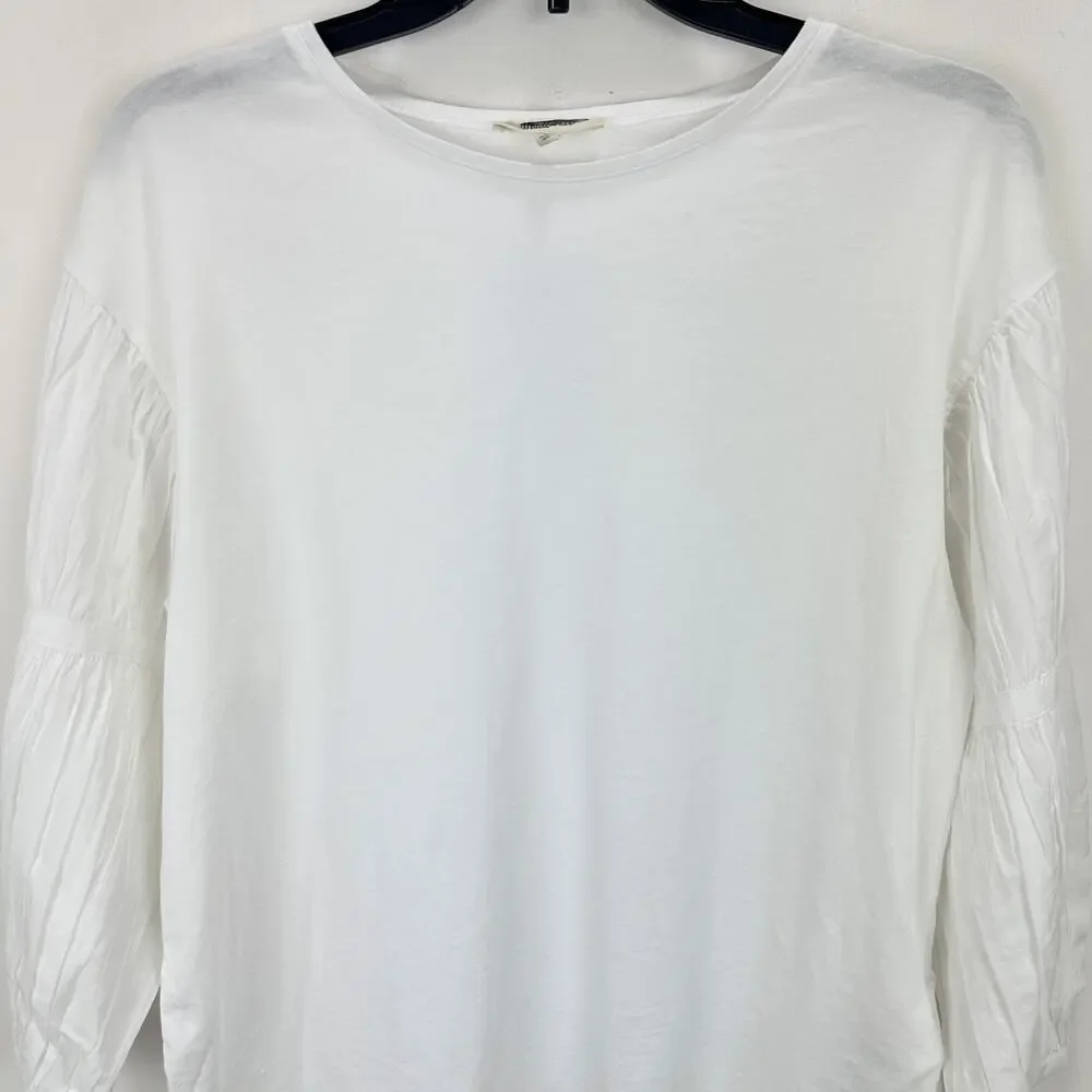NEW Madewell Puff Sleeve Drop Shoulder Knit Top Cotton Viscose White Small